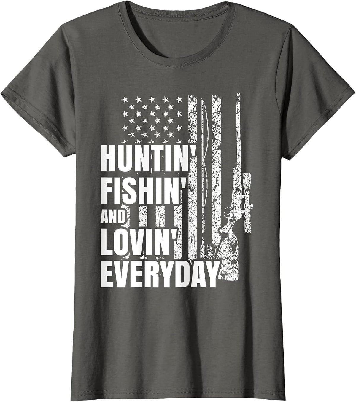 Hunting Fishing Loving Everyday American Deer Hunter Patriot T-Shirt - Asphalt Grey
