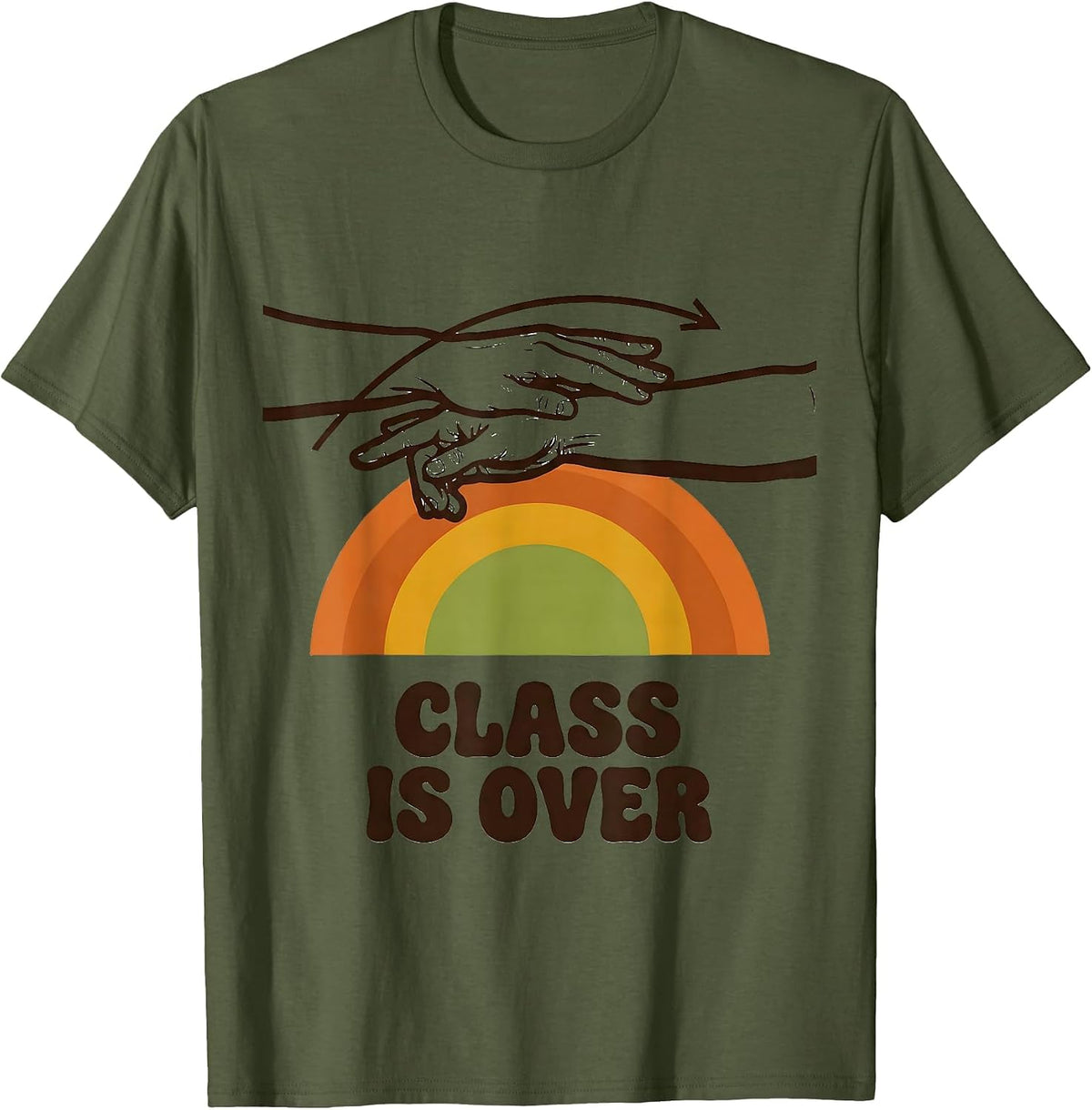Class Is Over Retro 70s ASL Sign Language Teacher Classroom T-Shirt - Olive Green