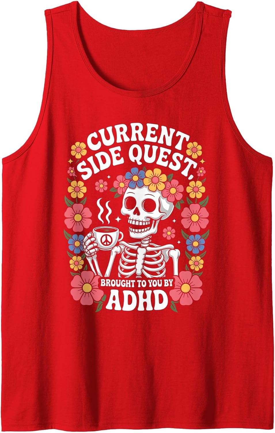 Current Side Quest Brought to You by ADHD | Funny ADHD Meme Tank Top - Red
