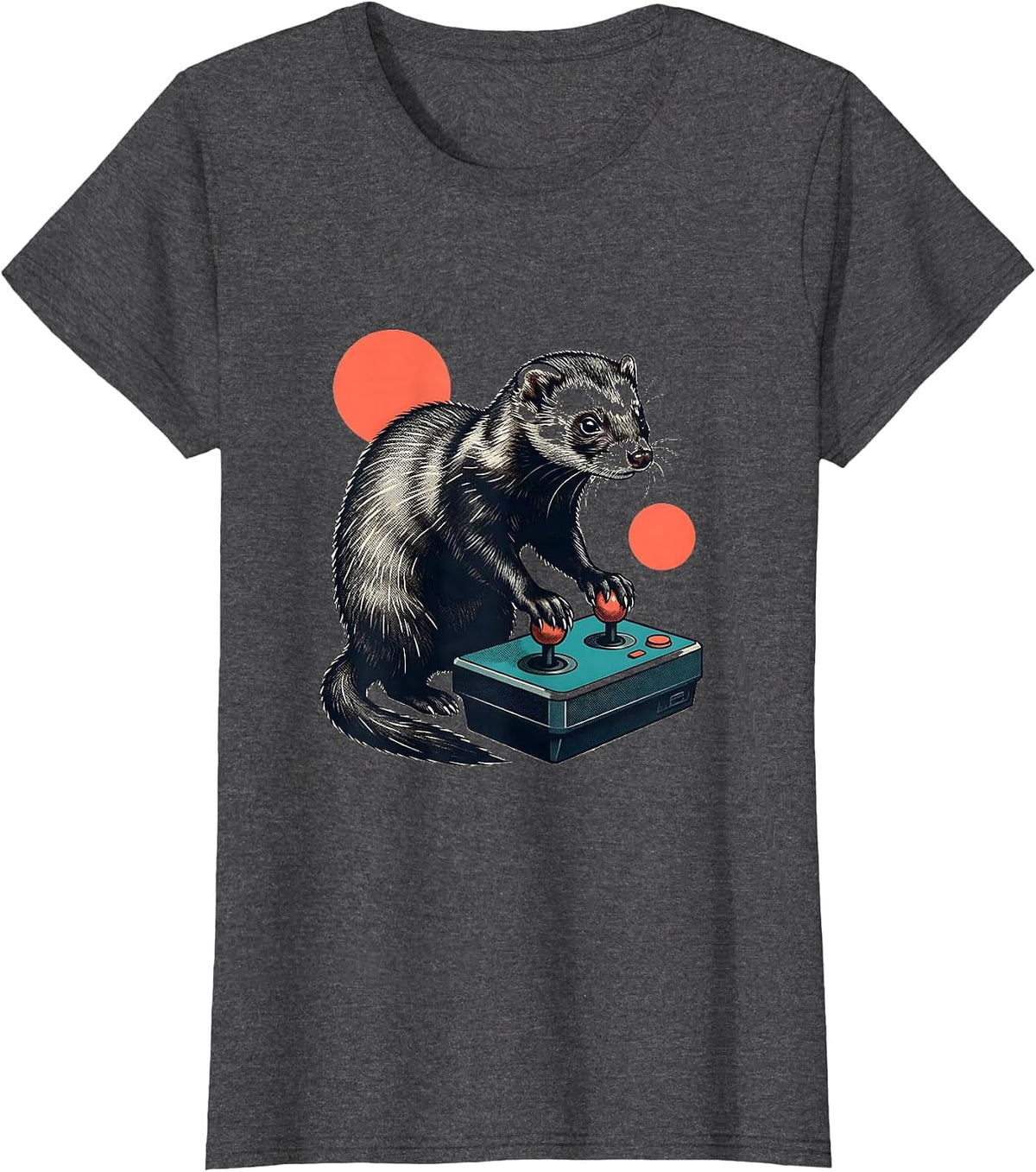 Women's Chibi Ferret Arcade Console Kawaii Anime Gamer T-Shirt - Dark Heather Grey