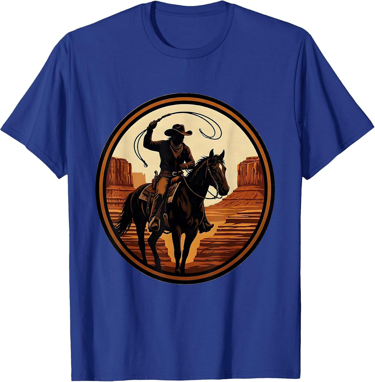 Cowgirl Shadow Canyon Wall Western Graphic T-Shirt - Royal Blue
