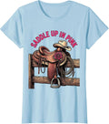 Women's Saddle Up In Pink Western Cowgirl Design T-Shirt - Baby Blue