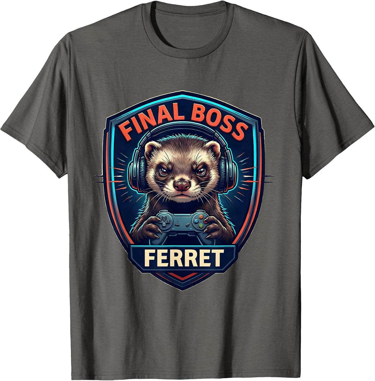 Final Boss Ferret Anime Manga Gamer Ferret Otaku Novelty T-Shirt - Asphalt Grey