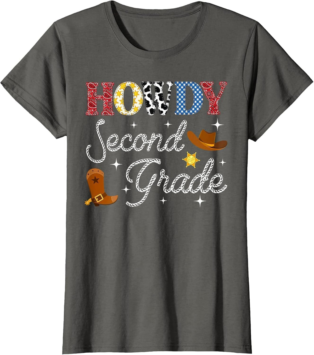 Howdy Second Grade Back to School Western Teacher Student T-Shirt - Asphalt Grey