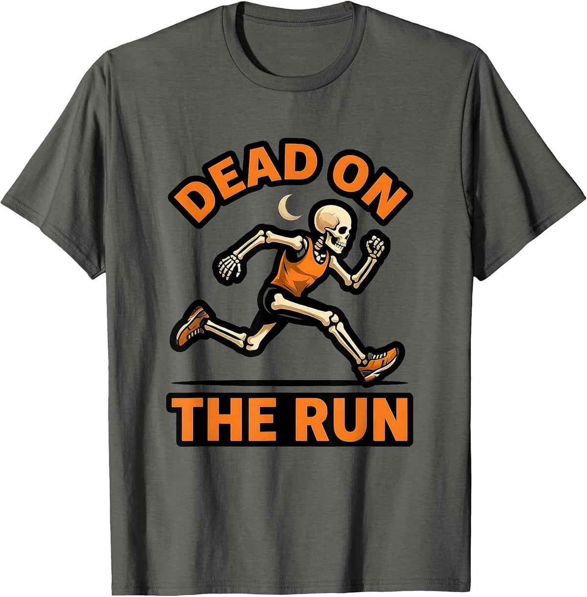 Dead On The Run Funny Skeleton Runner Halloween Race T-Shirt - Asphalt Grey