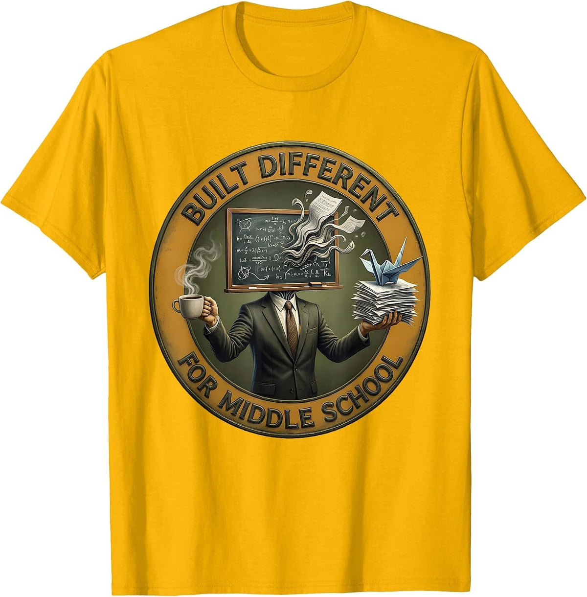 Built Different Middle School Teacher Design T-Shirt - Golden Yellow