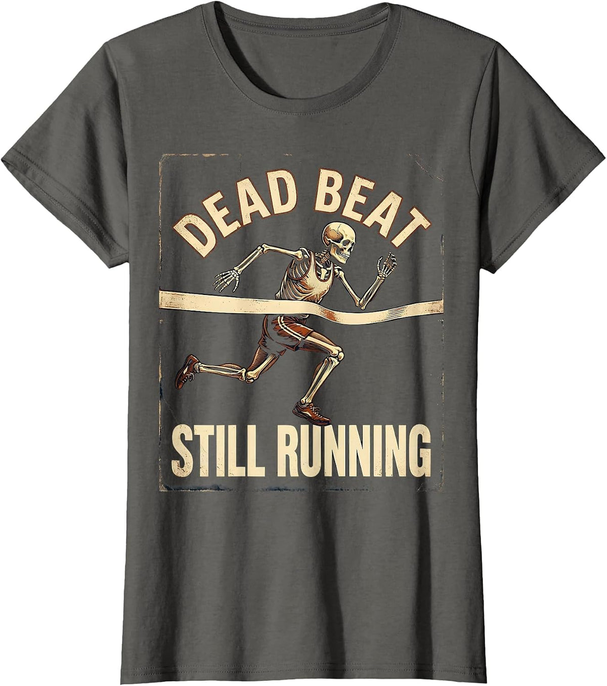Women's Dead Beat Still Running Vintage Skeleton Halloween Runner T-Shirt - Asphalt Grey