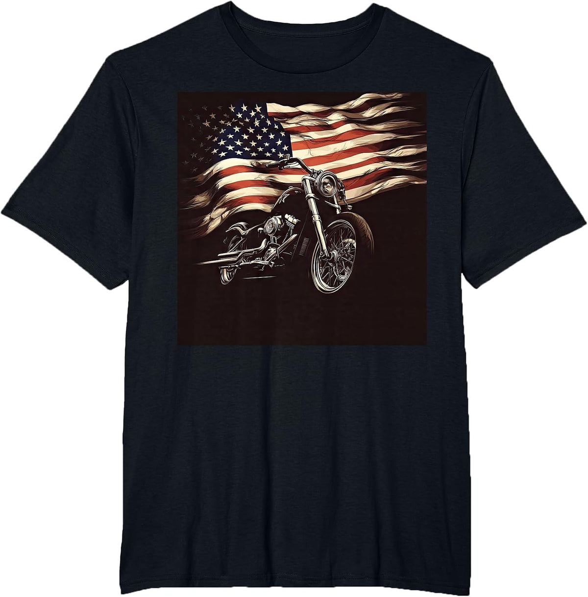 Motorcycle USA Flag Retro Biker T-Shirt - Black