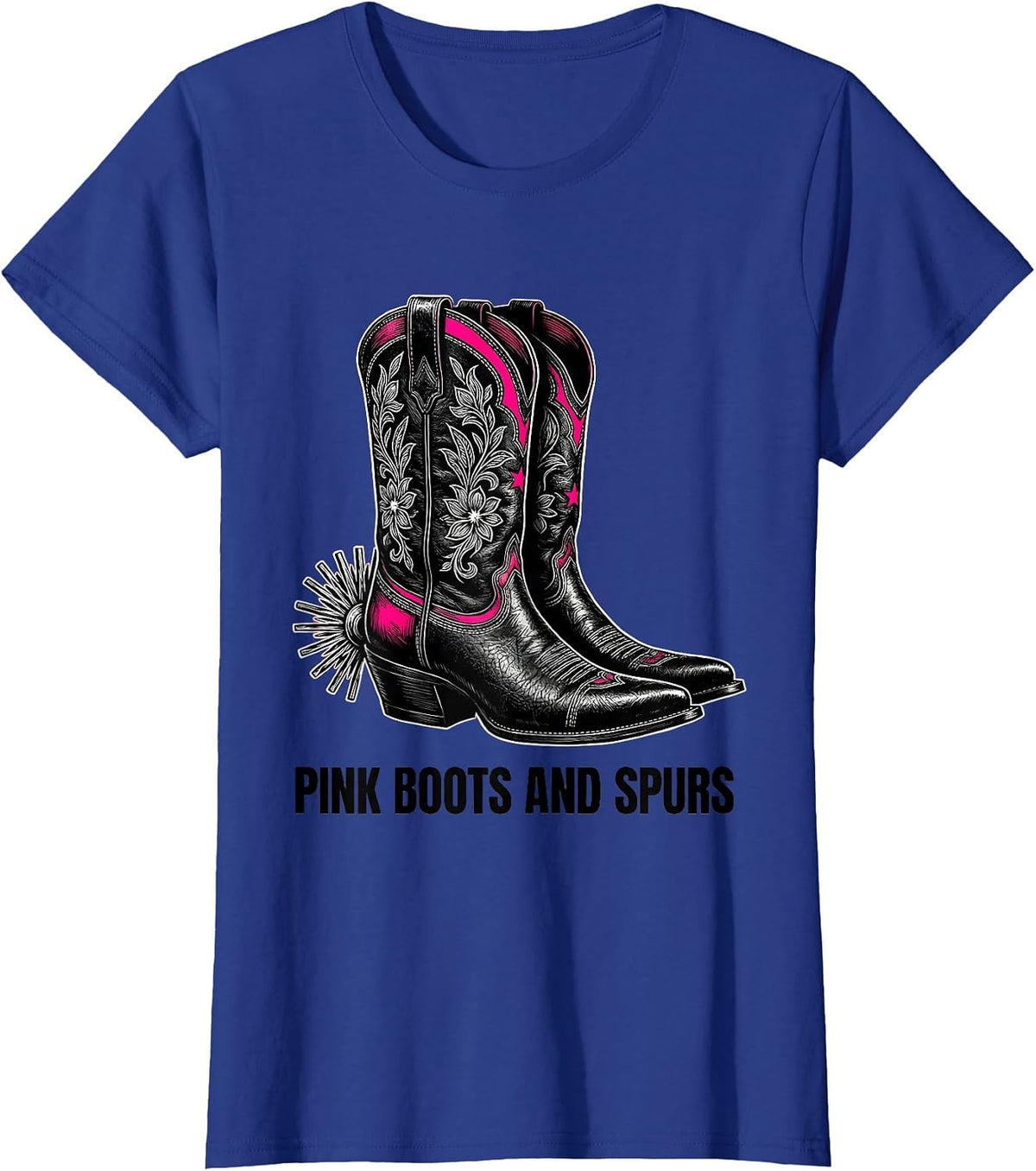 Women's Pink Boots and Spurs Western Cowgirl Design T-Shirt - Royal Blue