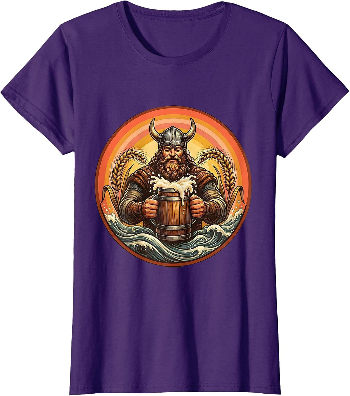 Women's Viking Beer Drinker Oversized Mug Illustration T-Shirt - Purple