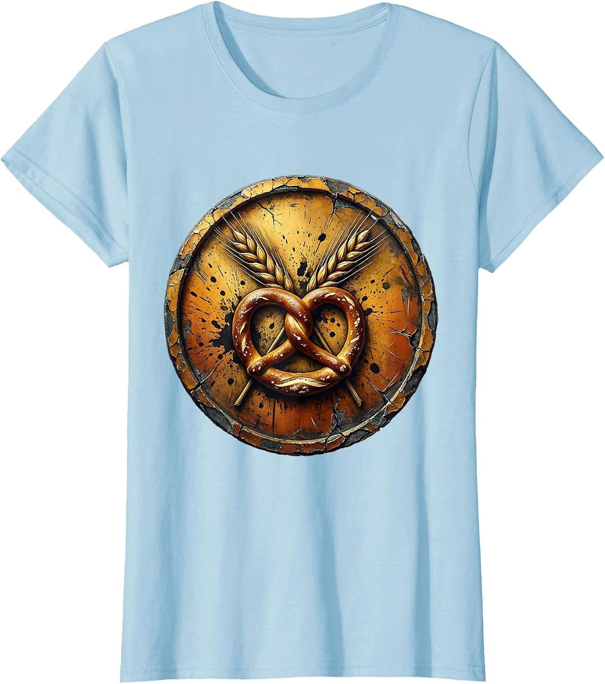 Pretzel and Wheat Stalks Crossed Prost Design T-Shirt - Baby Blue