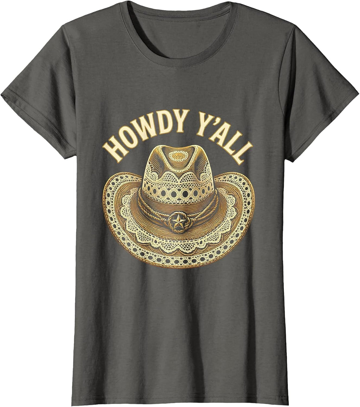 Women's Howdy Y'all Western Cowboy Graphic Design T-Shirt - Asphalt Grey