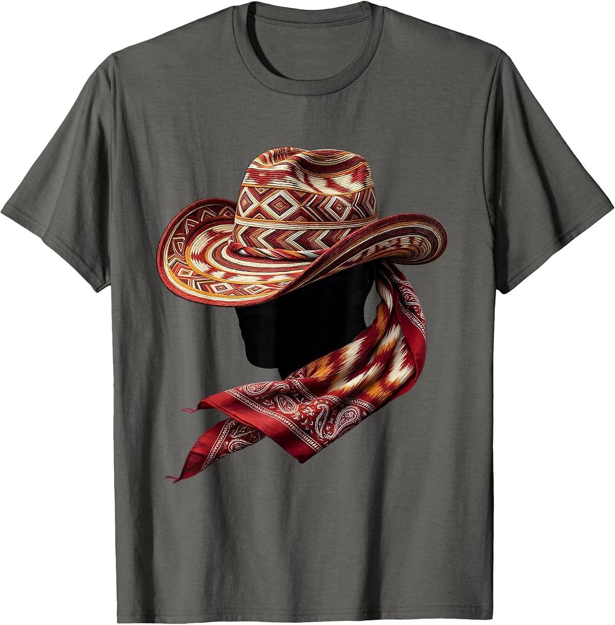 Cowboy Hat Bandana Blowing in the Wind Design T-Shirt - Asphalt Grey