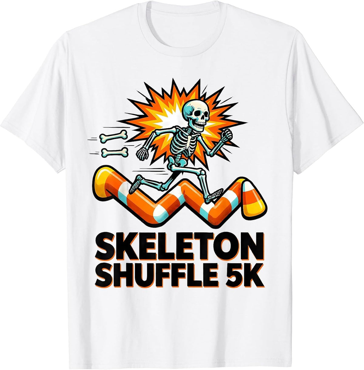Men's Skeleton Shuffle 5K Funny Halloween Running Costume T-Shirt - White