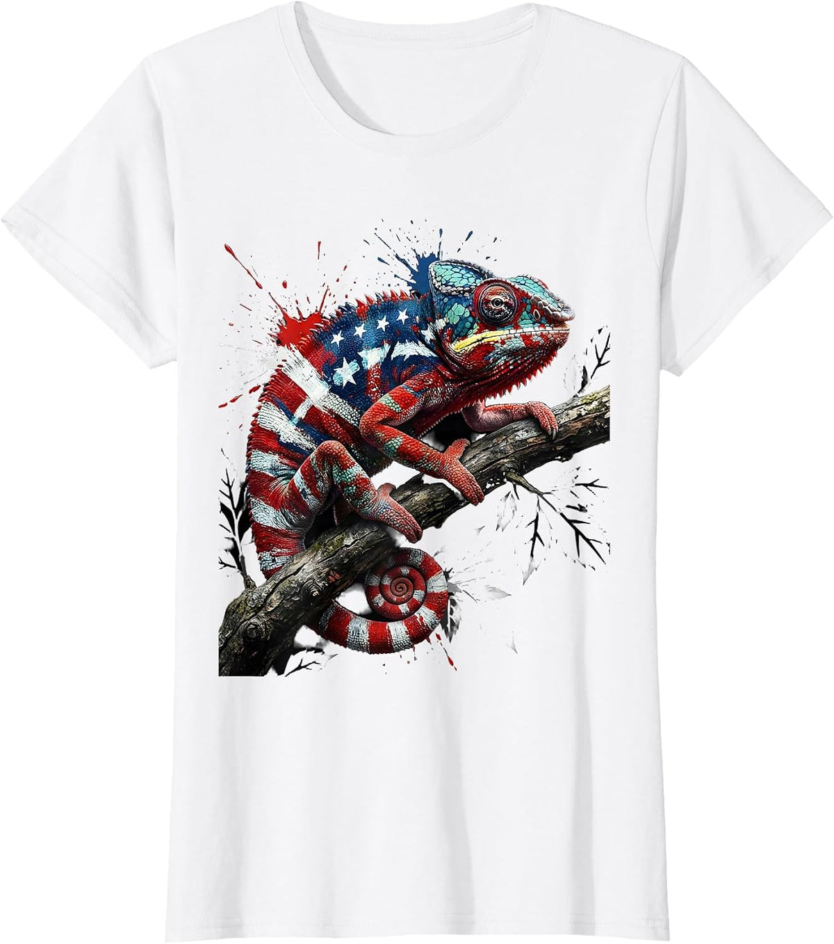 Chameleon Camouflage Leafy Branch Nature Art T-Shirt - White