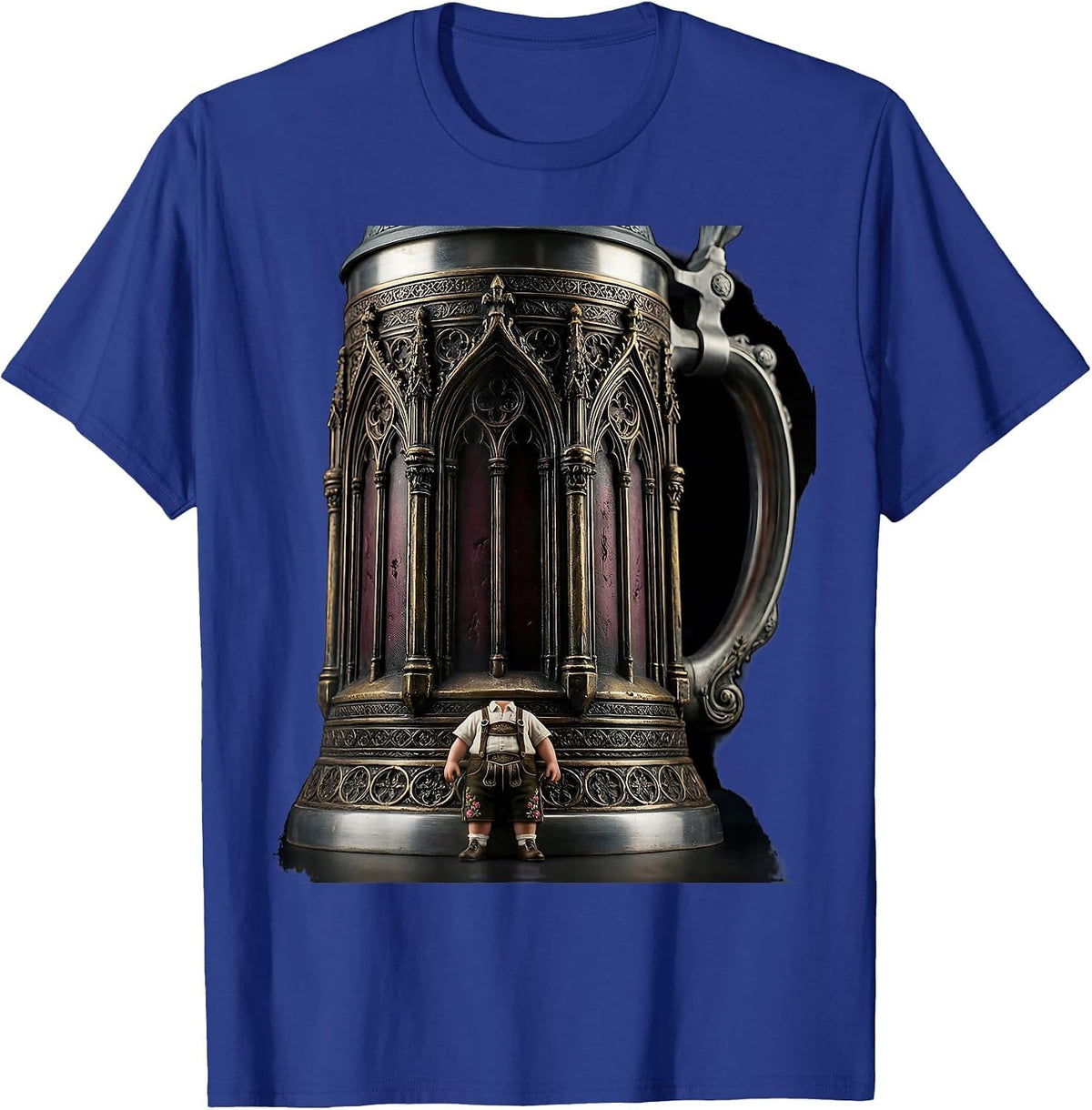 Giant Beer Stein Tiny Lederhosen Oktoberfest Design T-Shirt - Royal Blue