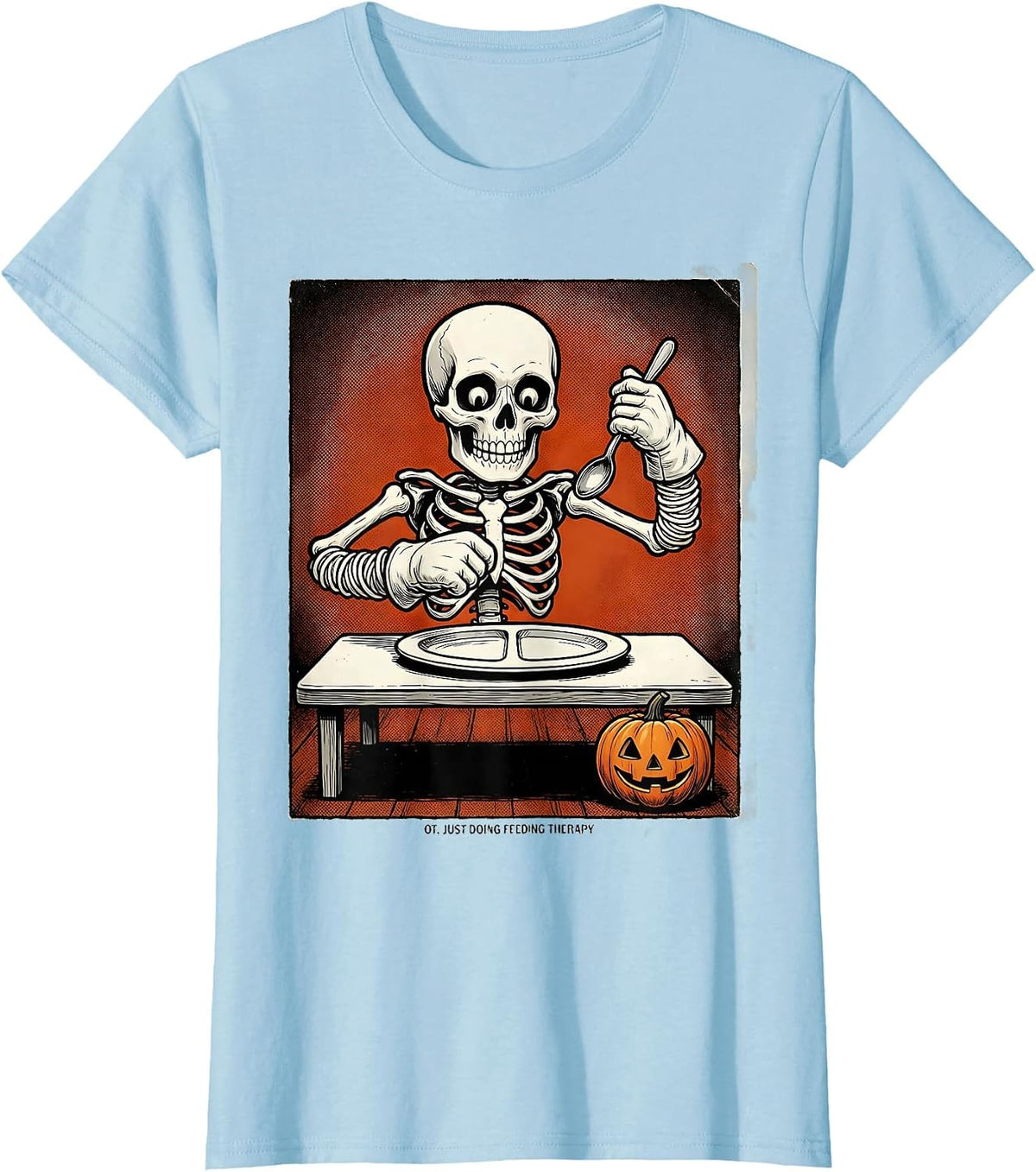OT Just Doing Feeding Therapy Retro Cartoon Halloween T-Shirt - Baby Blue