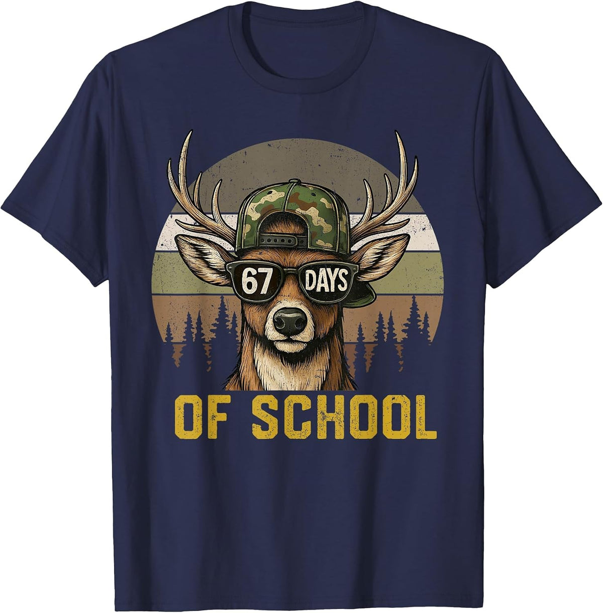 67 Days of School Deer Hunting Boy Camo Boy Girl Teacher T-Shirt - Navy Blue