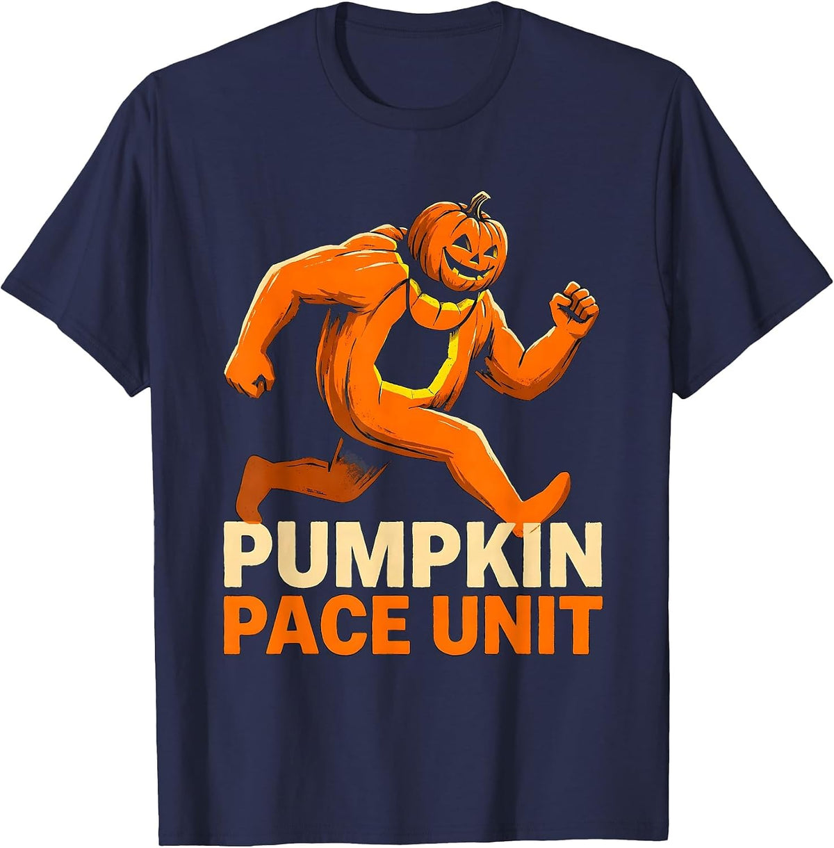 Pumpkin Pace Unit Funny Runner Halloween Costume Marathon T-Shirt - Navy Blue