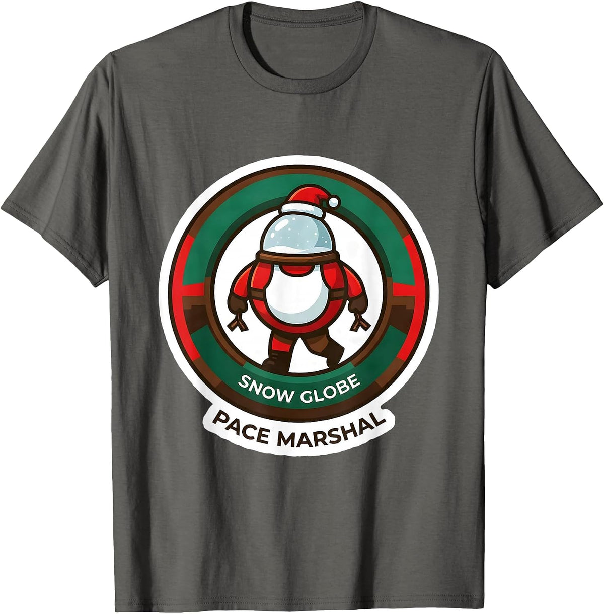 Men's Snow Globe Pace Marshal Funny Christmas 5K Run Runner T-Shirt - Asphalt Grey