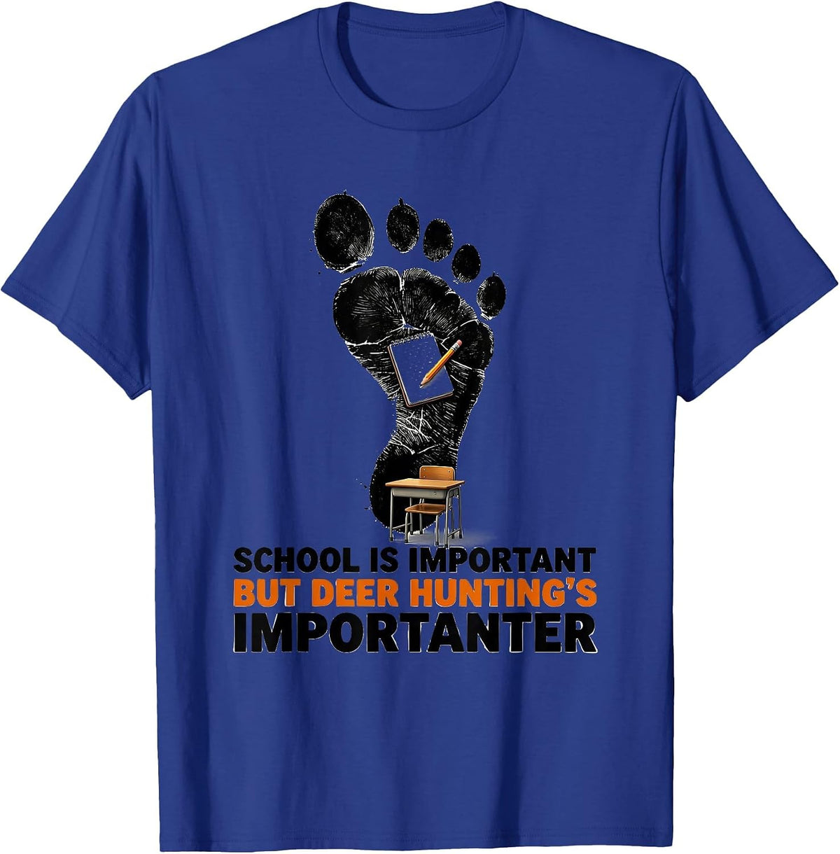 Men's School Is Important But Deer Hunting's Importanter Youth T-Shirt - Royal Blue