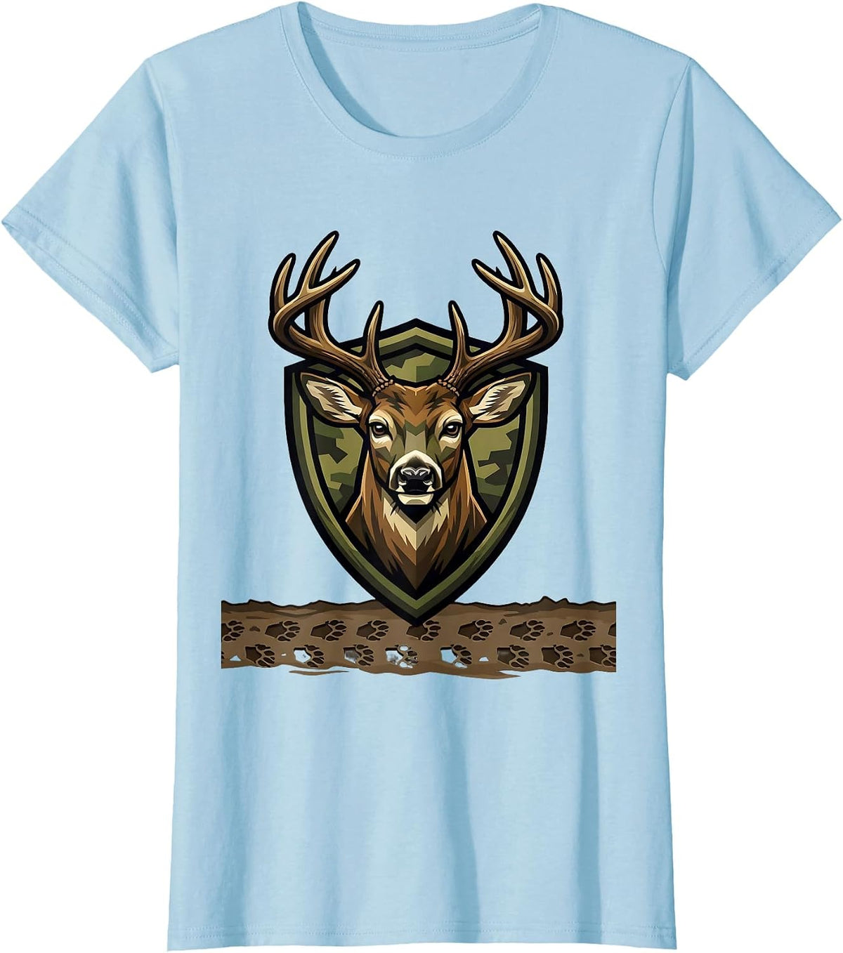 Women's Deer Tracks Camo Muddy Ground Hunting Design T-Shirt - Baby Blue