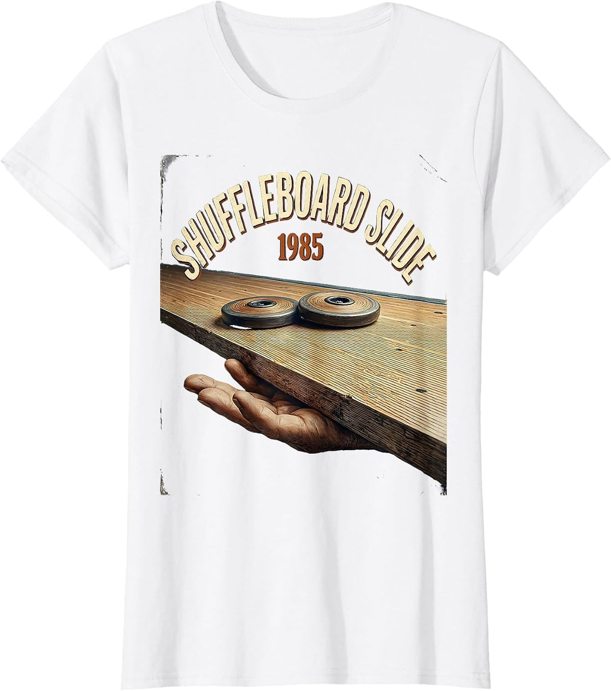Women's Shuffleboard Slide, 1985 Vintage Retro Funny Shuffleboard T-Shirt - White