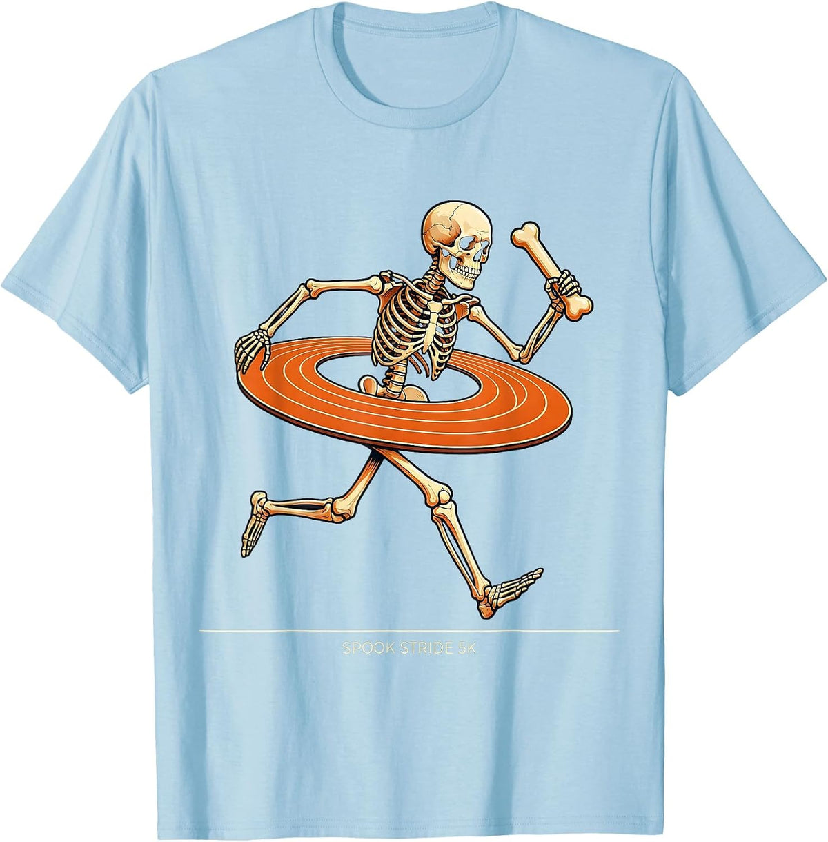 Men's Spook Stride 5K Funny Skeleton Runner Halloween Fun Run T-Shirt - Baby Blue