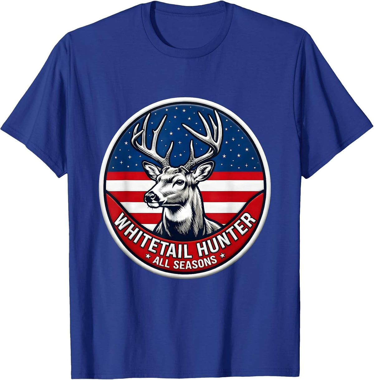 Whitetail Hunter, All Seasons Patriotic Deer Hunting Dad T-Shirt - Royal Blue