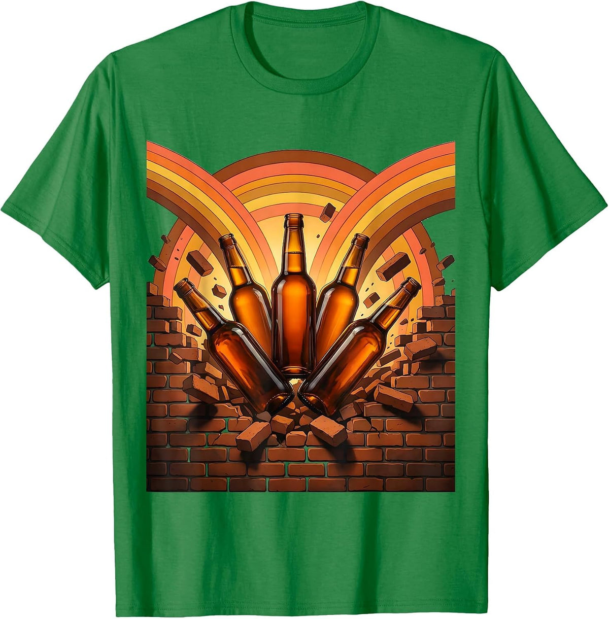 Men's Milwaukee Six Pack Bursting Through Brick Wall T-Shirt - Kelly Green