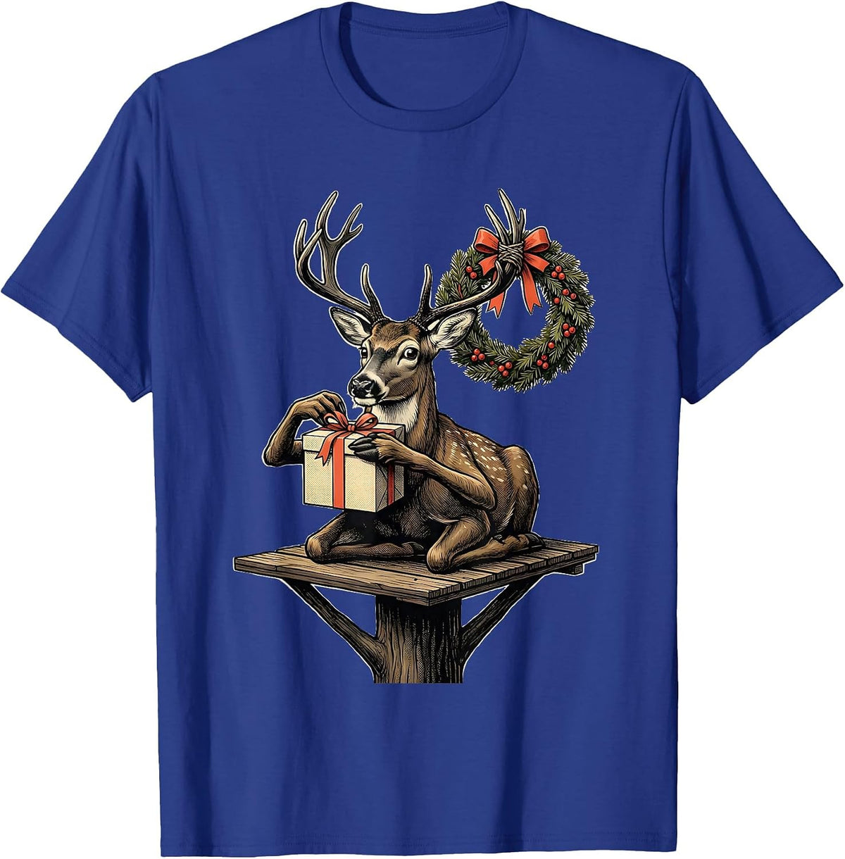 Men's Deer Hunter Gift Midcentury Modern Christmas T-Shirt - Royal Blue