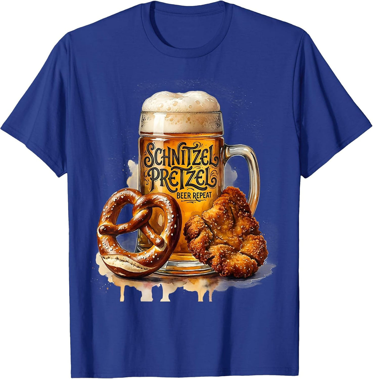Men's Schnitzel Pretzel Beer Repeat Oktoberfest Design T-Shirt - Royal Blue