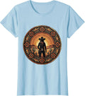 Women's White Cowgirl Silhouette Desert Sunset Graphic T-Shirt - Baby Blue