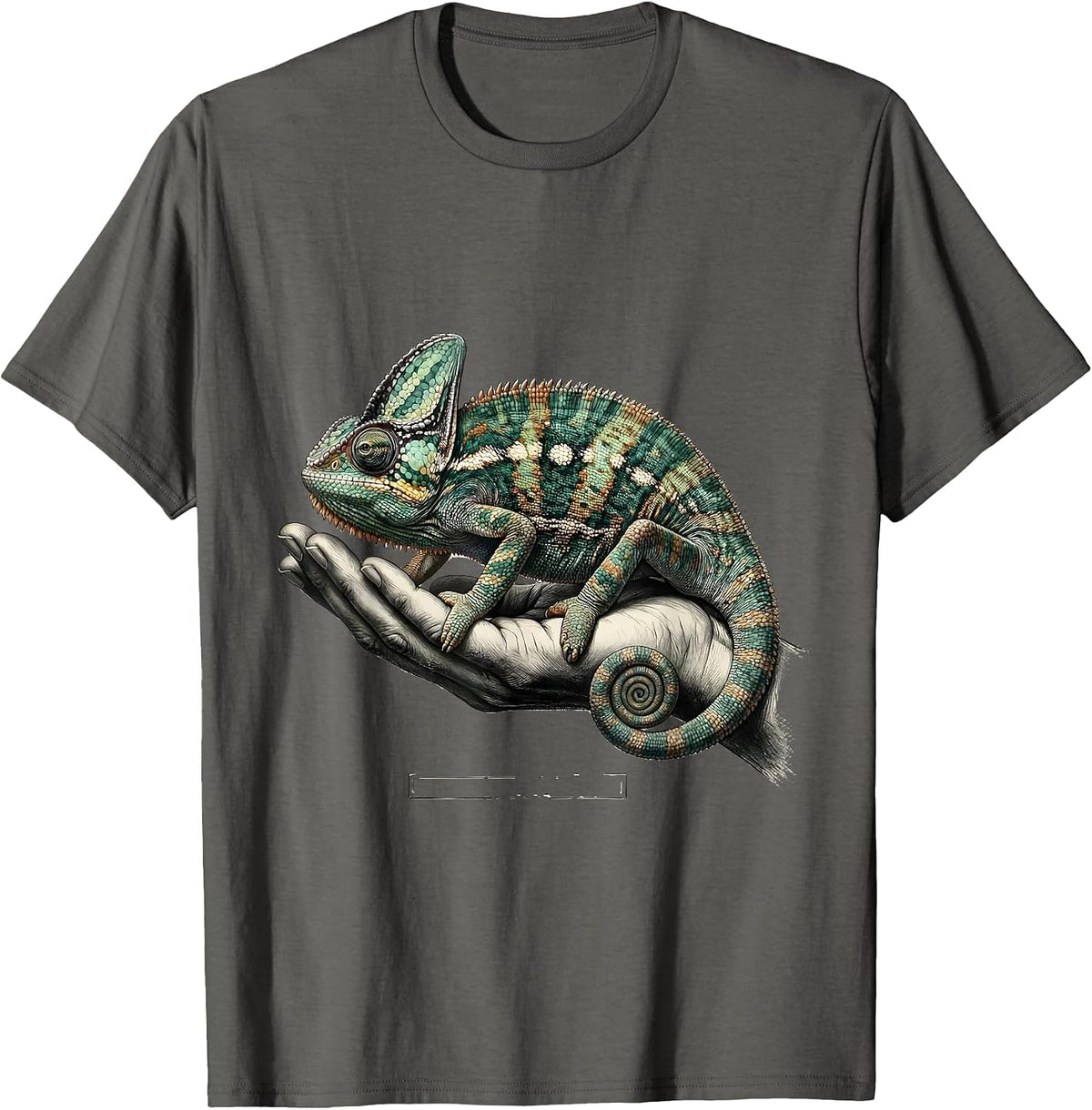 Men's Crested Chameleon Botanical Pet Keeper Cute Reptile T-Shirt - Asphalt Grey