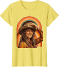 Women's White Cowgirl Tipping Hat Winking Illustration T-Shirt - Lemon Yellow
