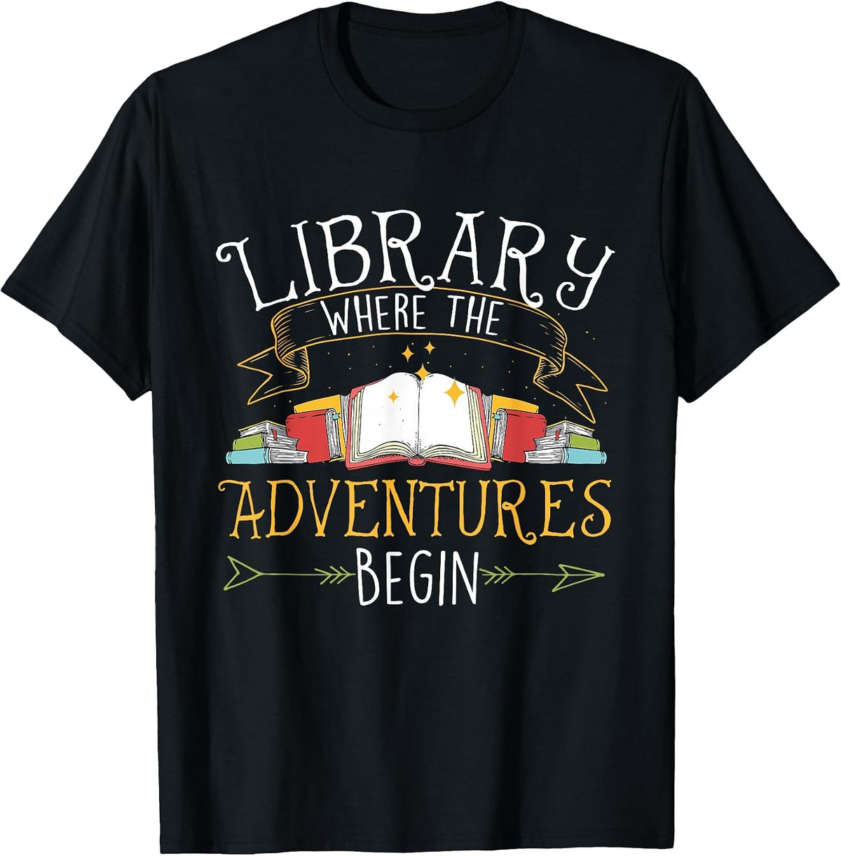 Library Where The Adventures Begin - Librarian Book Reader T-Shirt - Black