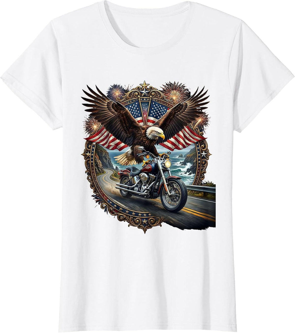 Coastal Cliffside Motorcycle Cruise Graphic Tee T-Shirt - White