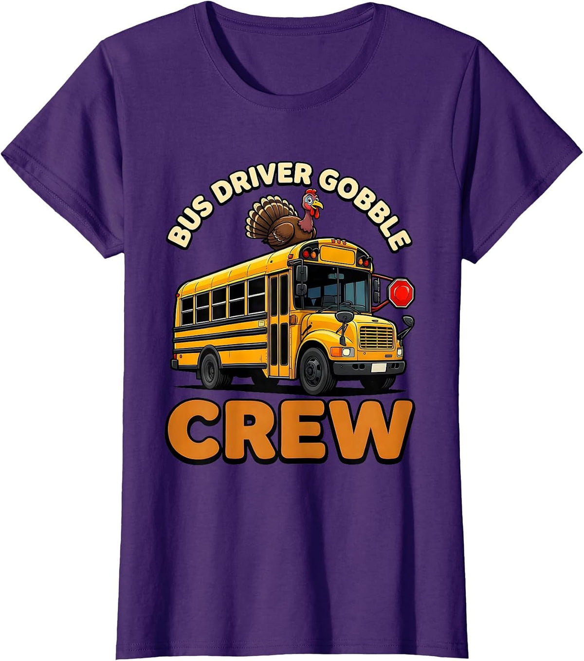 Women's Bus Driver Gobble Crew Cartoon School Bus Driver T-Shirt - Purple