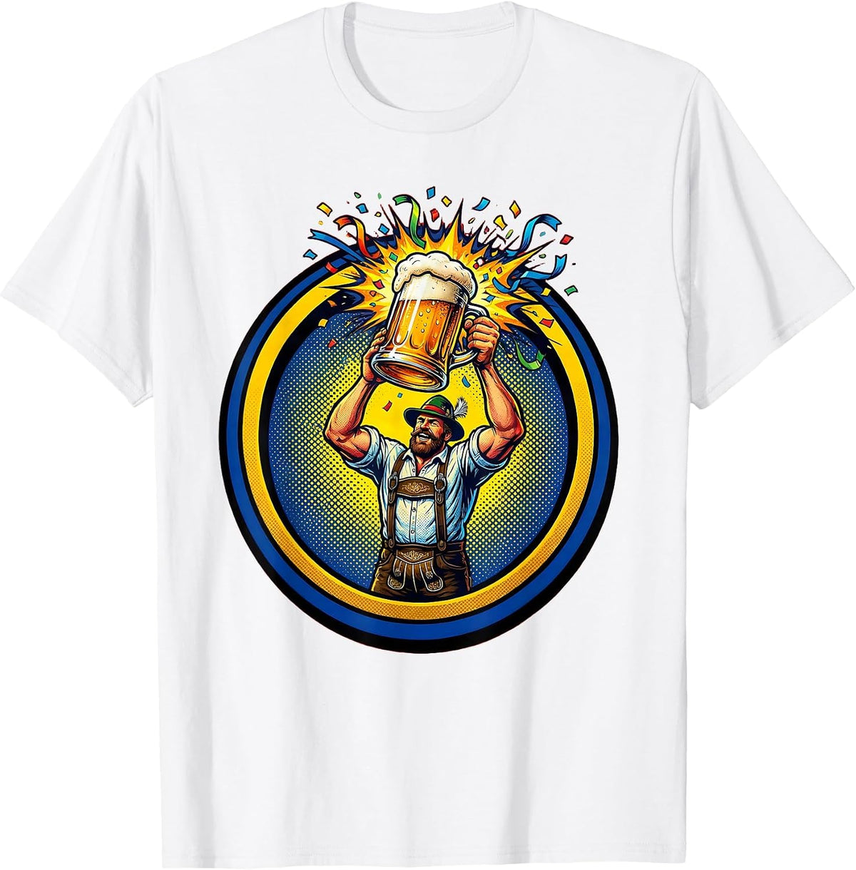 Men's Oktoberfest Bavarian Confetti Beer Stein Celebration T-Shirt - White