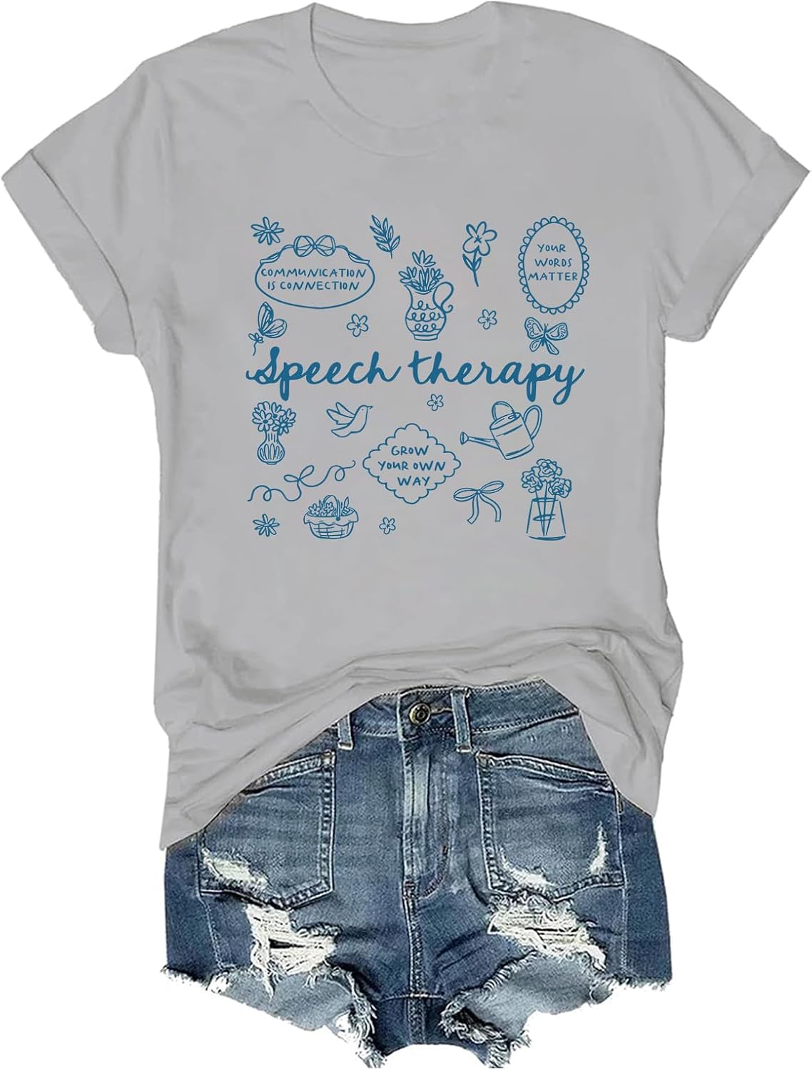 Speech Therapy Shirt Floral SLP Speech Language Pathologist T-Shirt Therapist - Grey