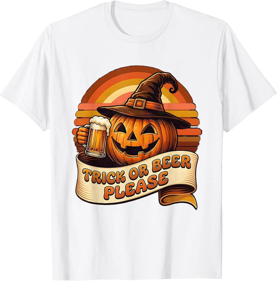 Men's Trick or Beer Please Halloween Funny Design T-Shirt - White
