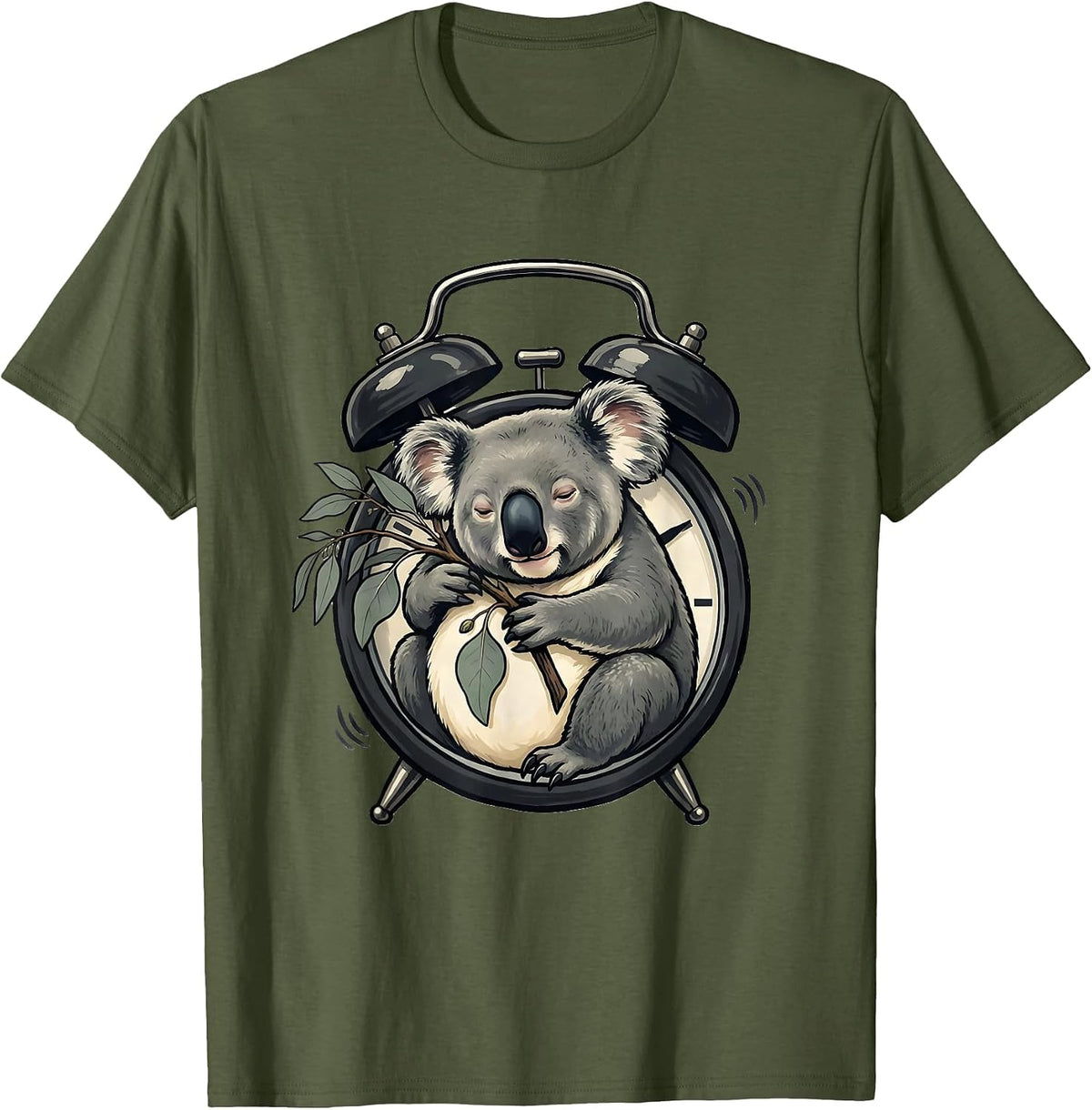 Men's Sleepy Koala Alarm Clock Cute Animal Lover Humor T-Shirt - Olive Green