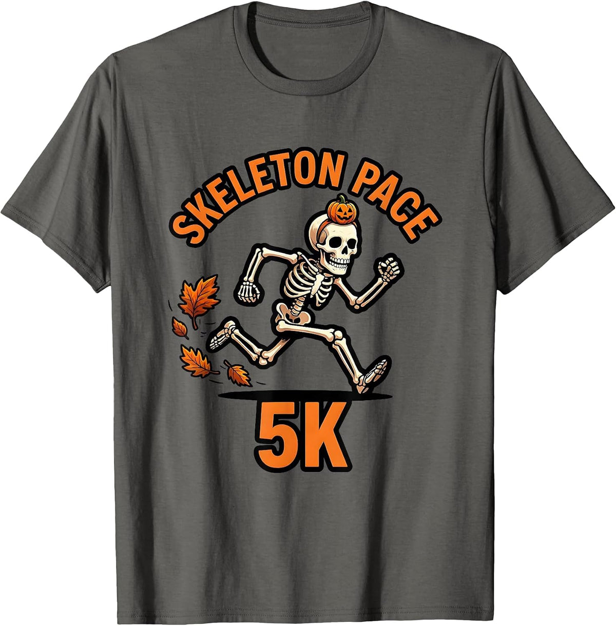 Men's Skeleton Pace 5K Funny Halloween Running Costume Race Day T-Shirt - Asphalt Grey