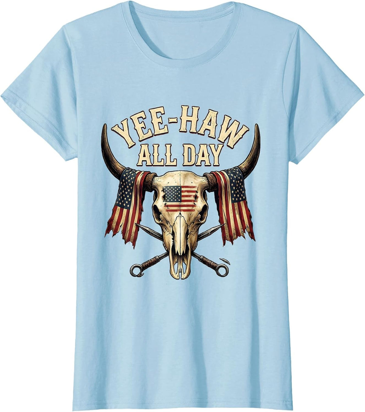 Women's Yee-Haw All Day Cowboy Western Design T-Shirt - Baby Blue