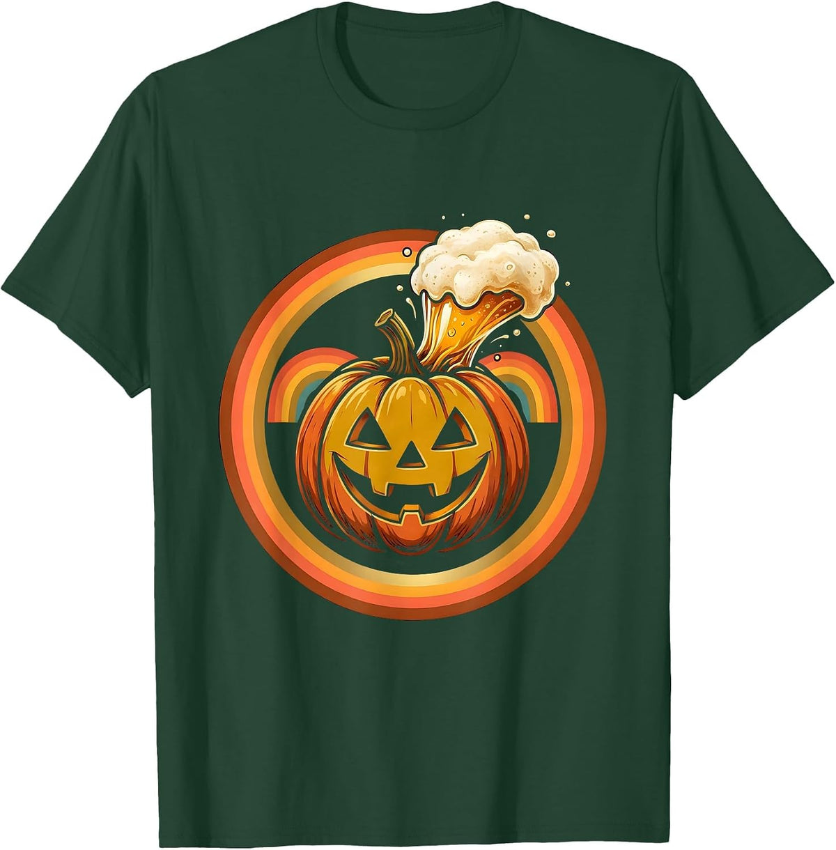 Men's Happy Hour Halloween Jack-O-Lantern Beer Design T-Shirt - Dark Green