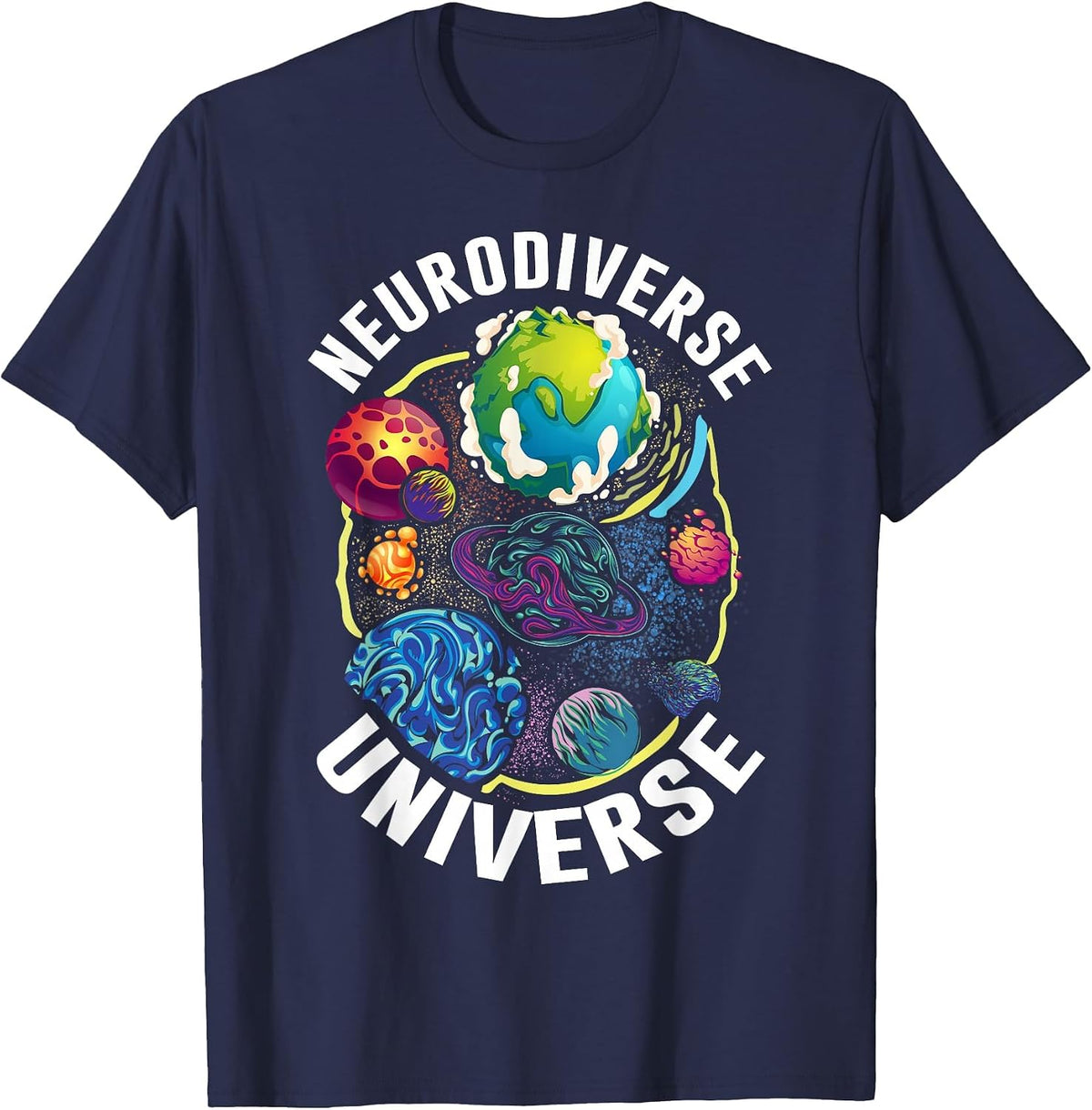 Neurodiverse Universe Embrace Neurodiversity ADHD Autism ASD T-Shirt - Navy Blue