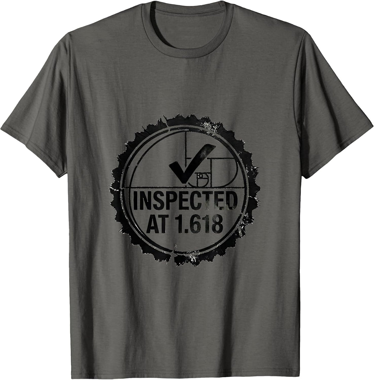 Men's Inspected At 1.618 Rubber Stamp Fibonacci Golden Ratio T-Shirt - Asphalt Grey