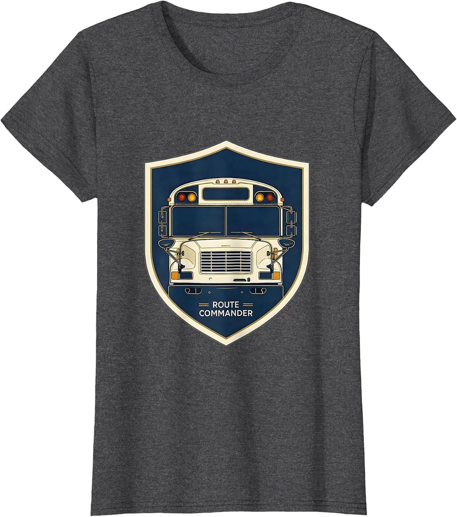 Women's Route Commander Funny School Bus Driver Appreciation Gift T-Shirt - Dark Heather Grey