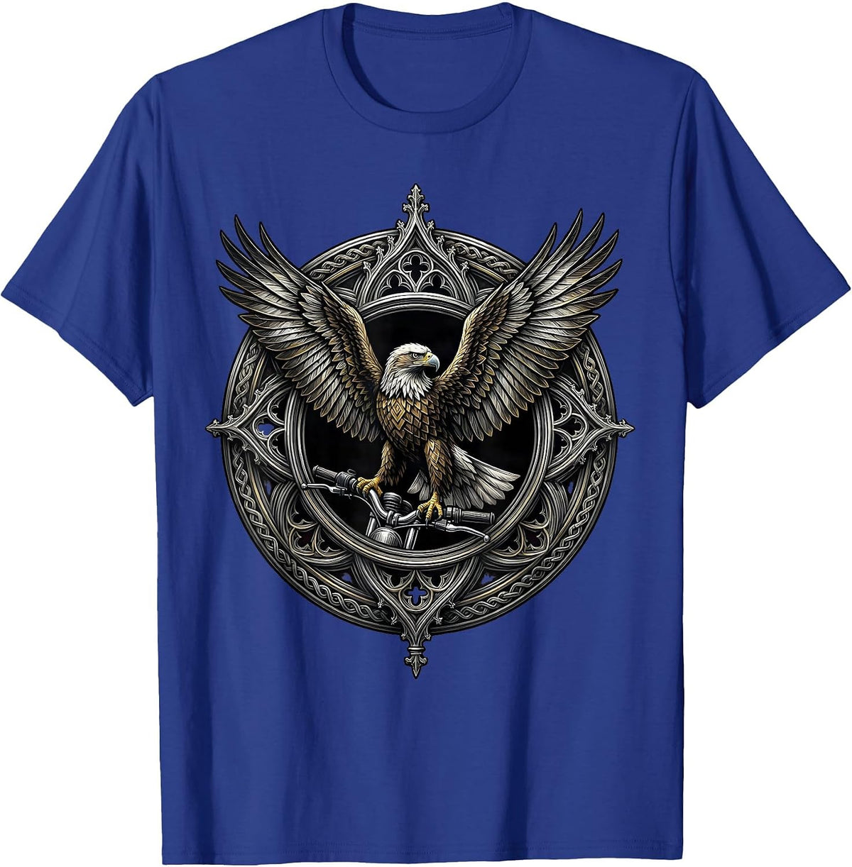 Men's Eagle on Chrome Motorcycle Handlebar Biker Graphic T-Shirt - Royal Blue