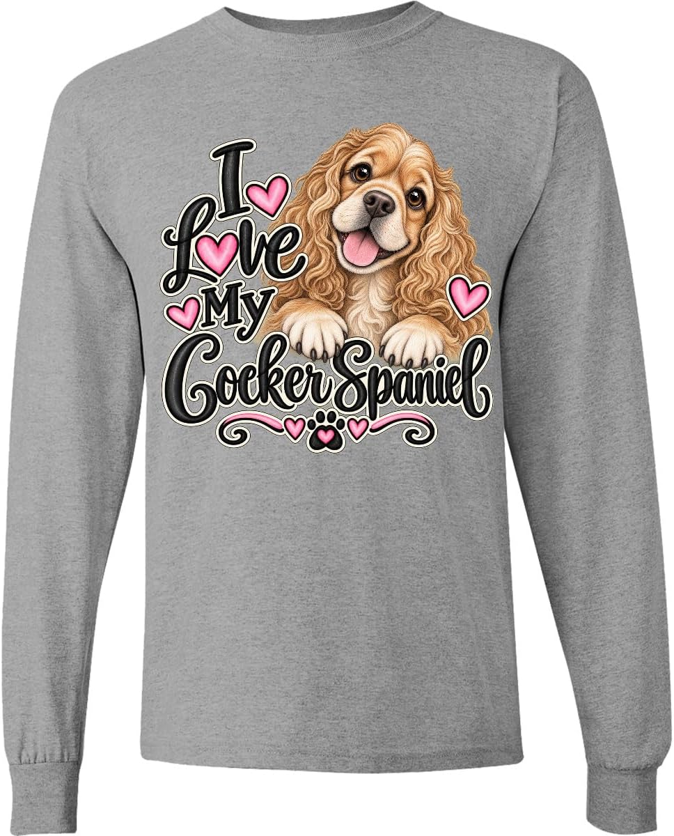 inktastic I Love My Cocker Spaniel Adult Long Sleeve T-Shirt - 0060 Heather Grey